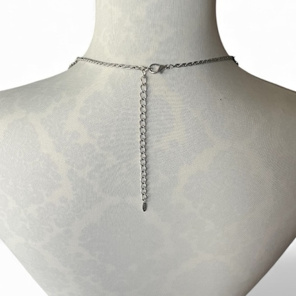 Silver Tone Long Station Necklace with Turquoise Square Pendant - Picture 4 of 5